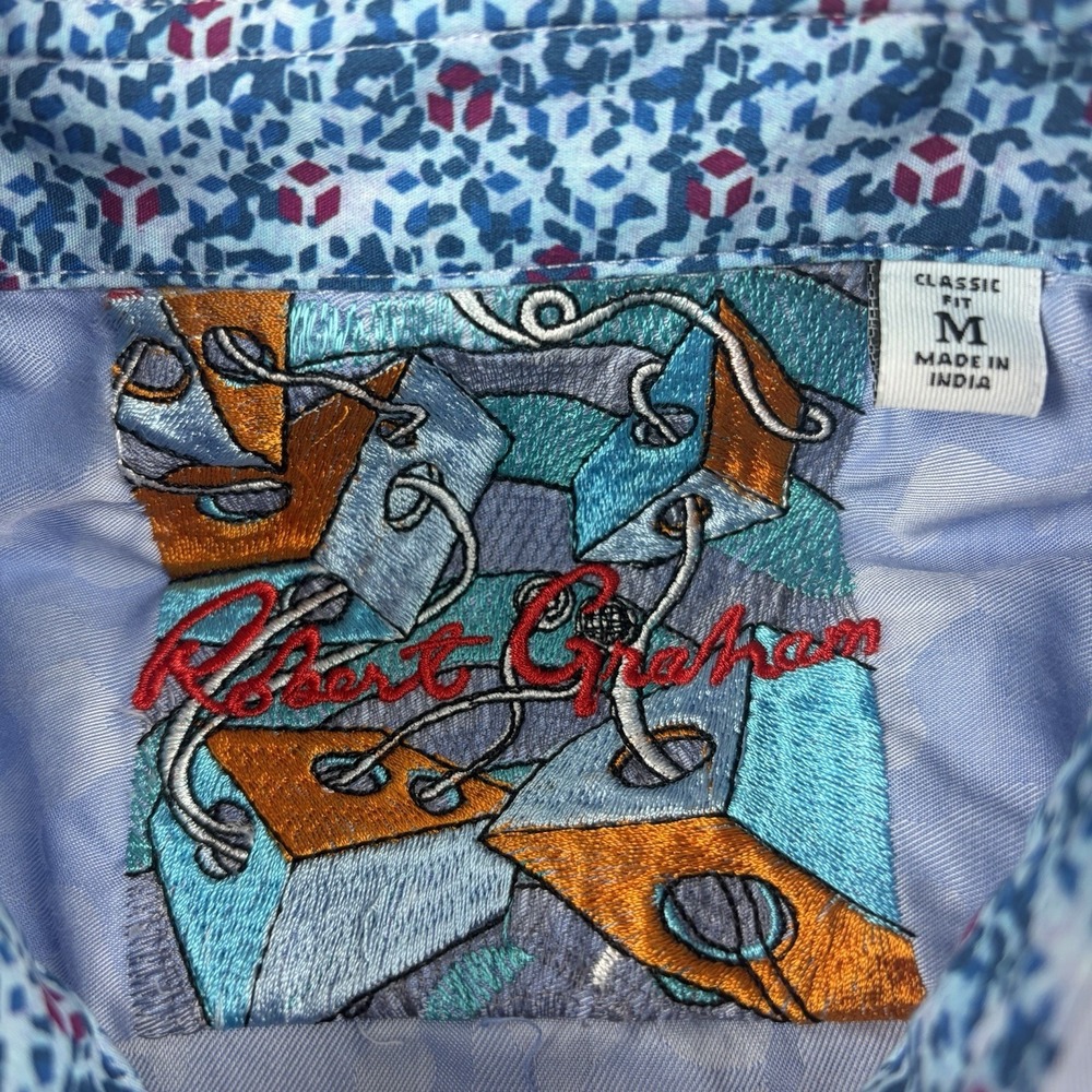 Robert Graham Shirt Mens Medium Blue Camo Geometric Button Up Lightweight Cotton - Picture 2 of 8